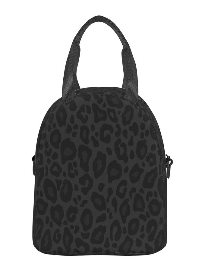 Perinsto Black Leopard Print Lunch Bag Reusable Insulated Lunch Tote Bag Lunchbox Container With Adjustable Shoulder Strap For Office Work School Picnic Travel - Image 2
